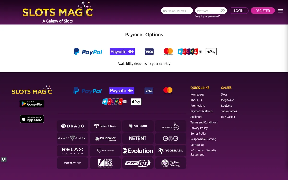 Slots Magic Casino — Payments, captured from United Kingdom
