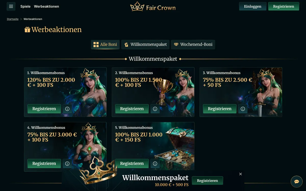 Fair Crown Casino — Promotions, captured from Austria