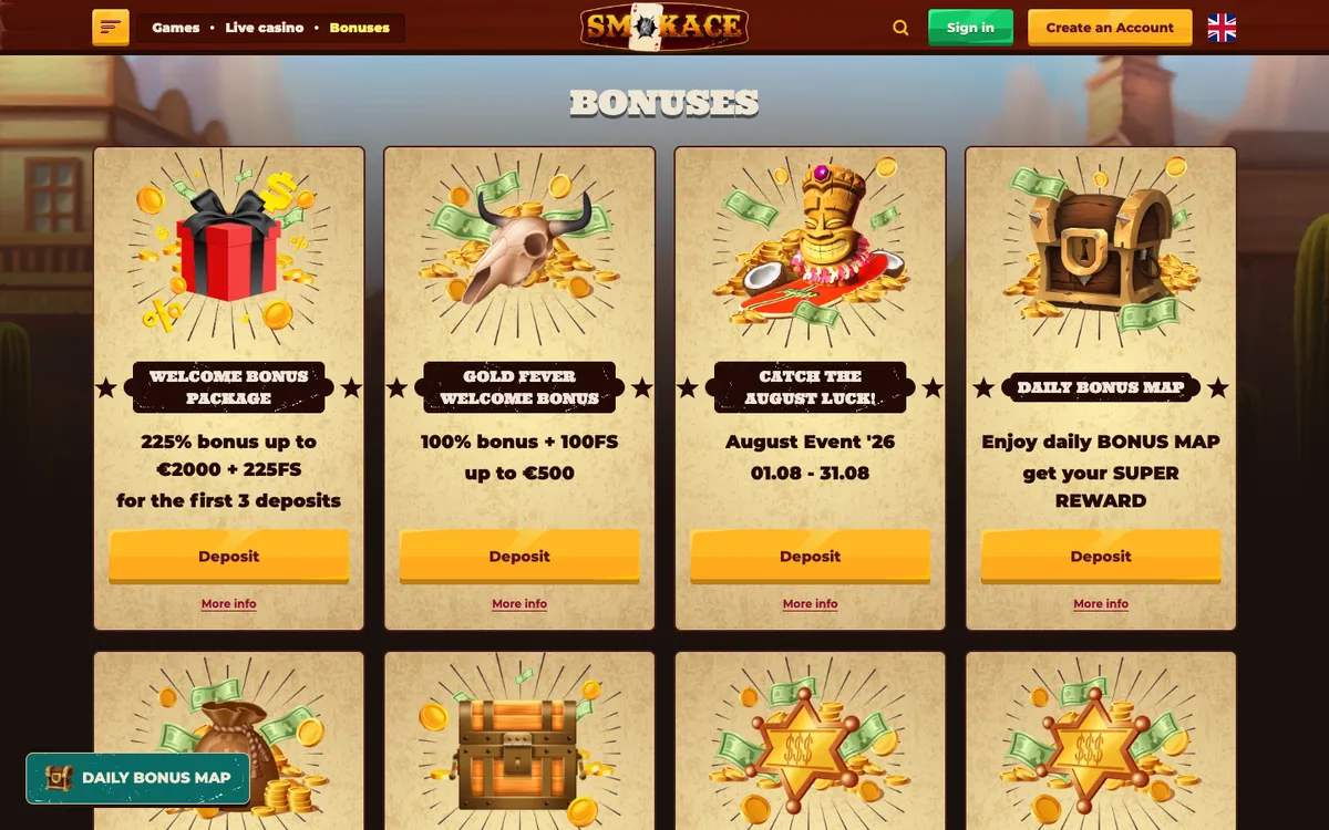 Smokace Casino — Promotions, captured from Norway