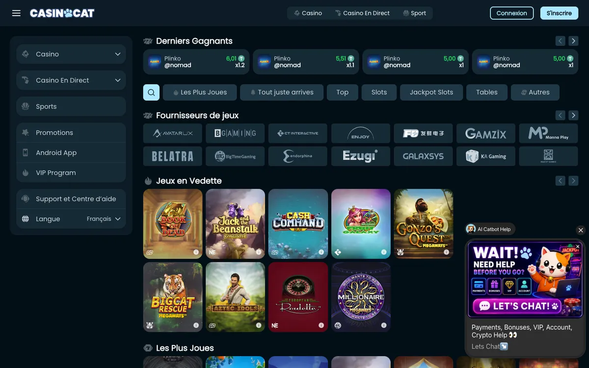 CasinoCat — Home page, captured from France