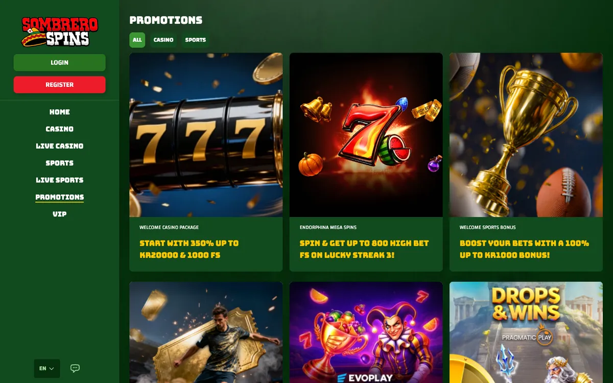 Sombrero Spins Casino — «Акции», снято из страны Норвегия
