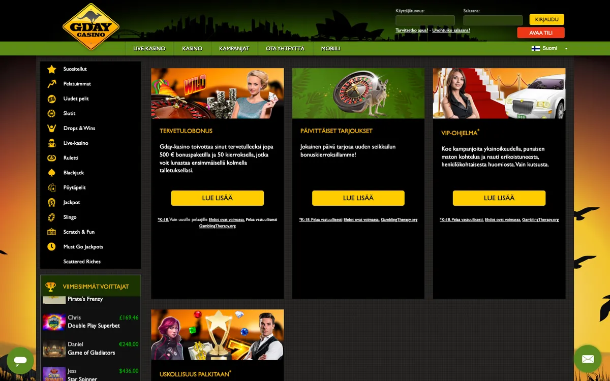 GDay Casino — Promotions, captured from Finland