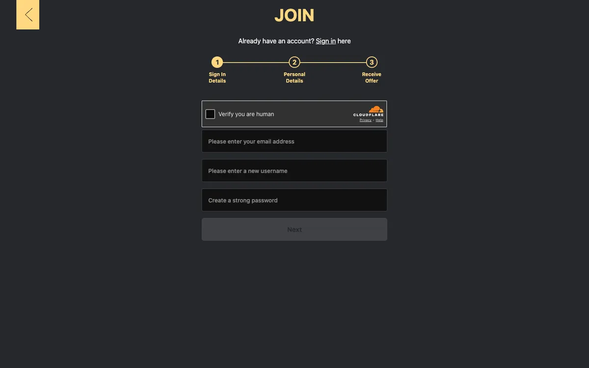 The Rialto Casino — Sign-up, captured from United Kingdom