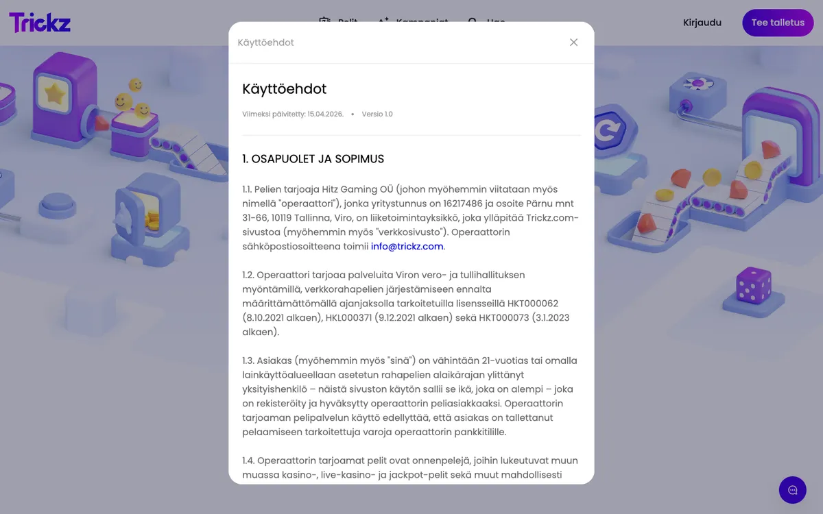 Trickz Casino — «Главная», снято из страны Финляндия