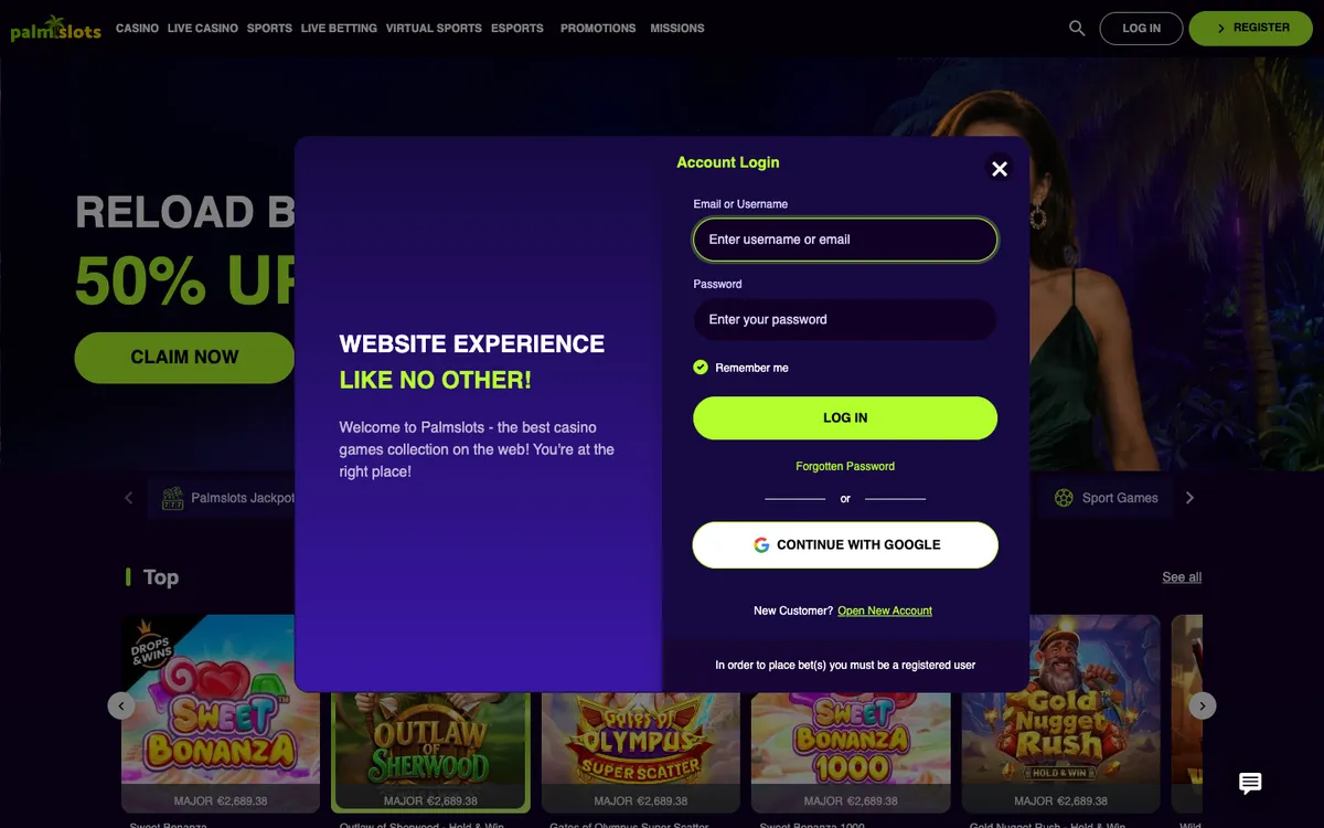 PalmSlots Casino — Sign-up, captured from Australia