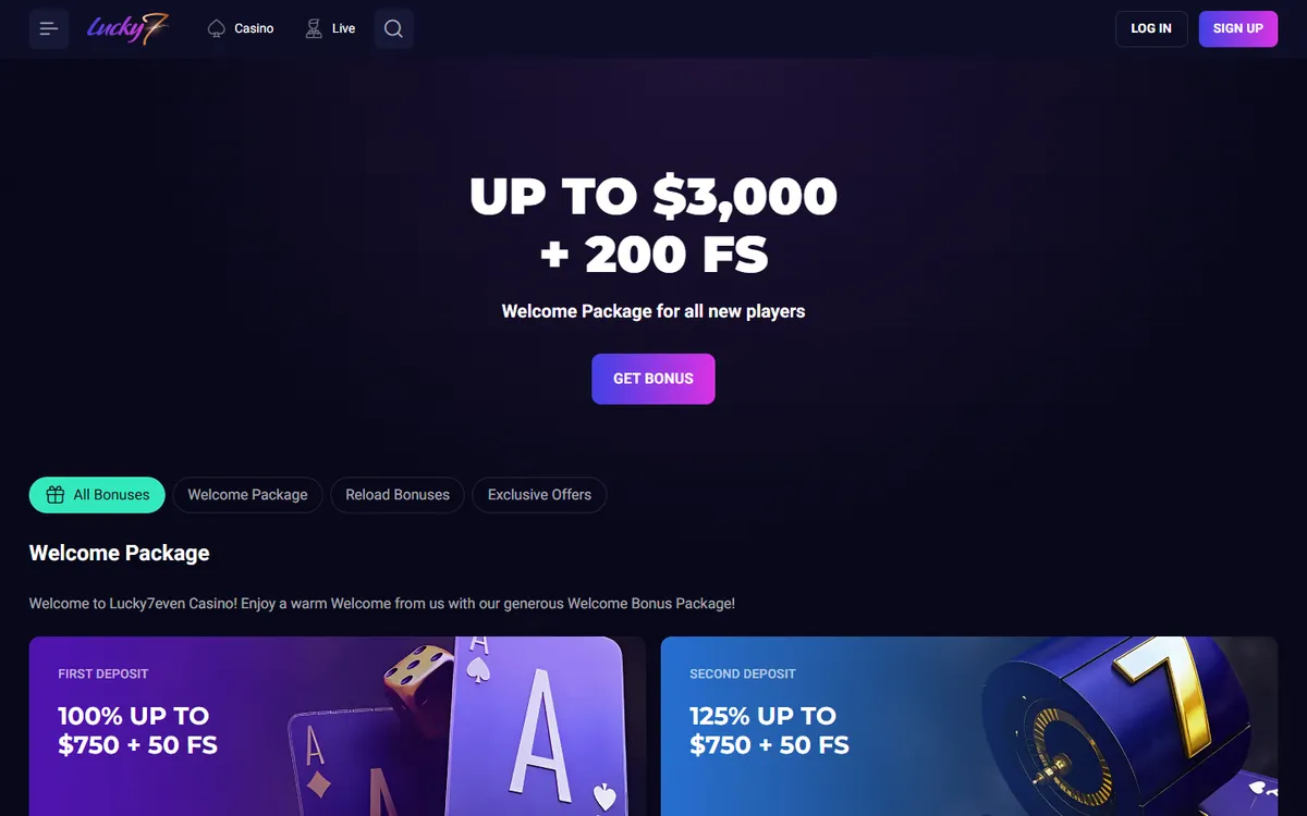 Lucky7even Casino — Promotions, captured from Canada
