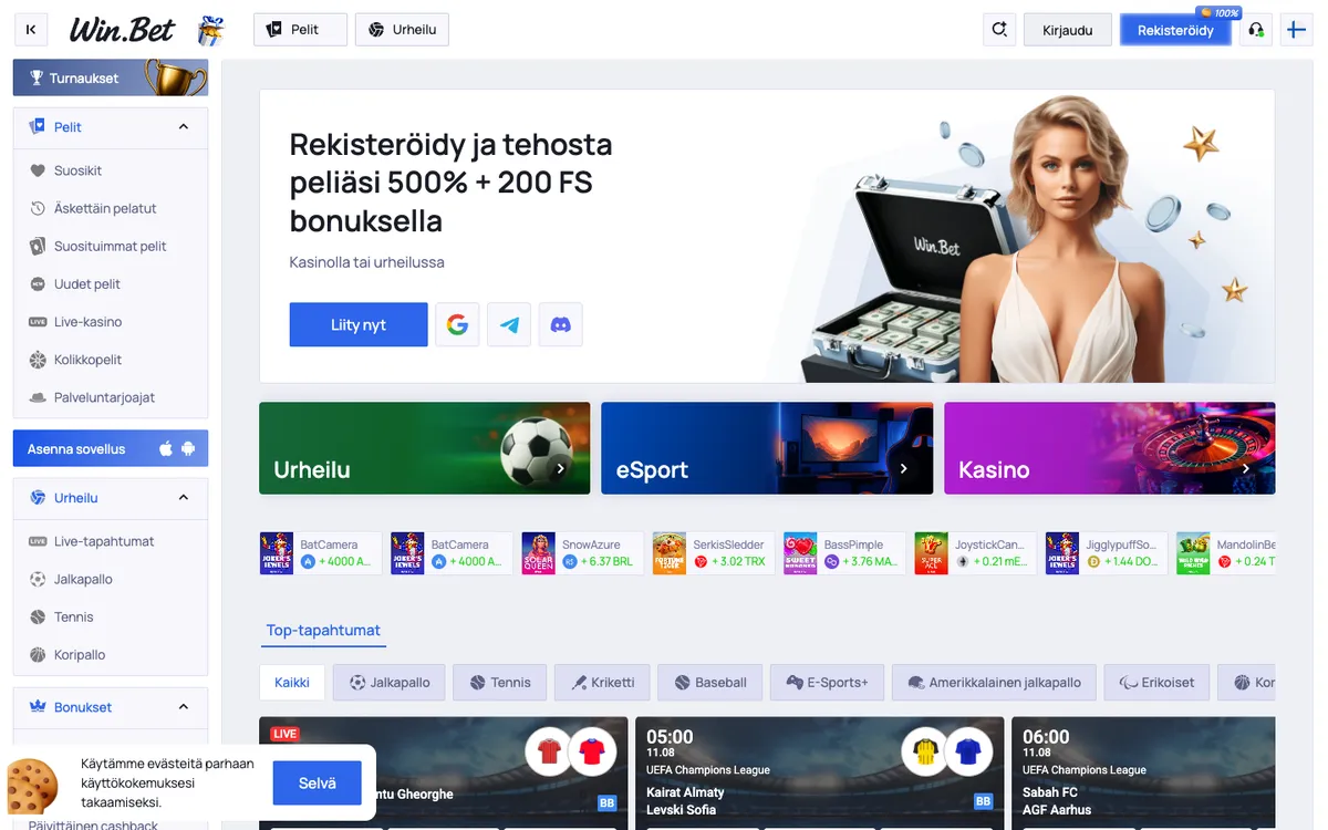 Win.Bet Casino — Home page, captured from Finland