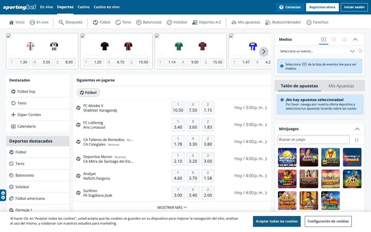 Sportingbet Casino — Home page, captured from Argentina