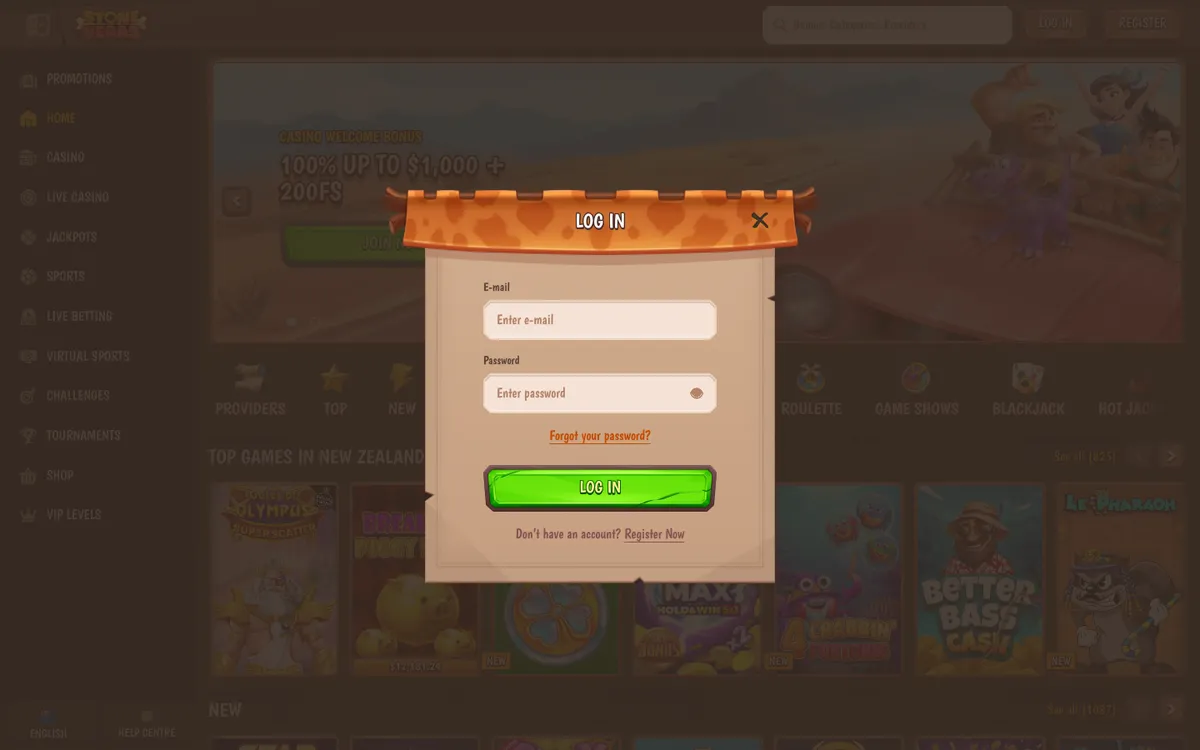 StoneVegas Casino — Sign-up, captured from New Zealand