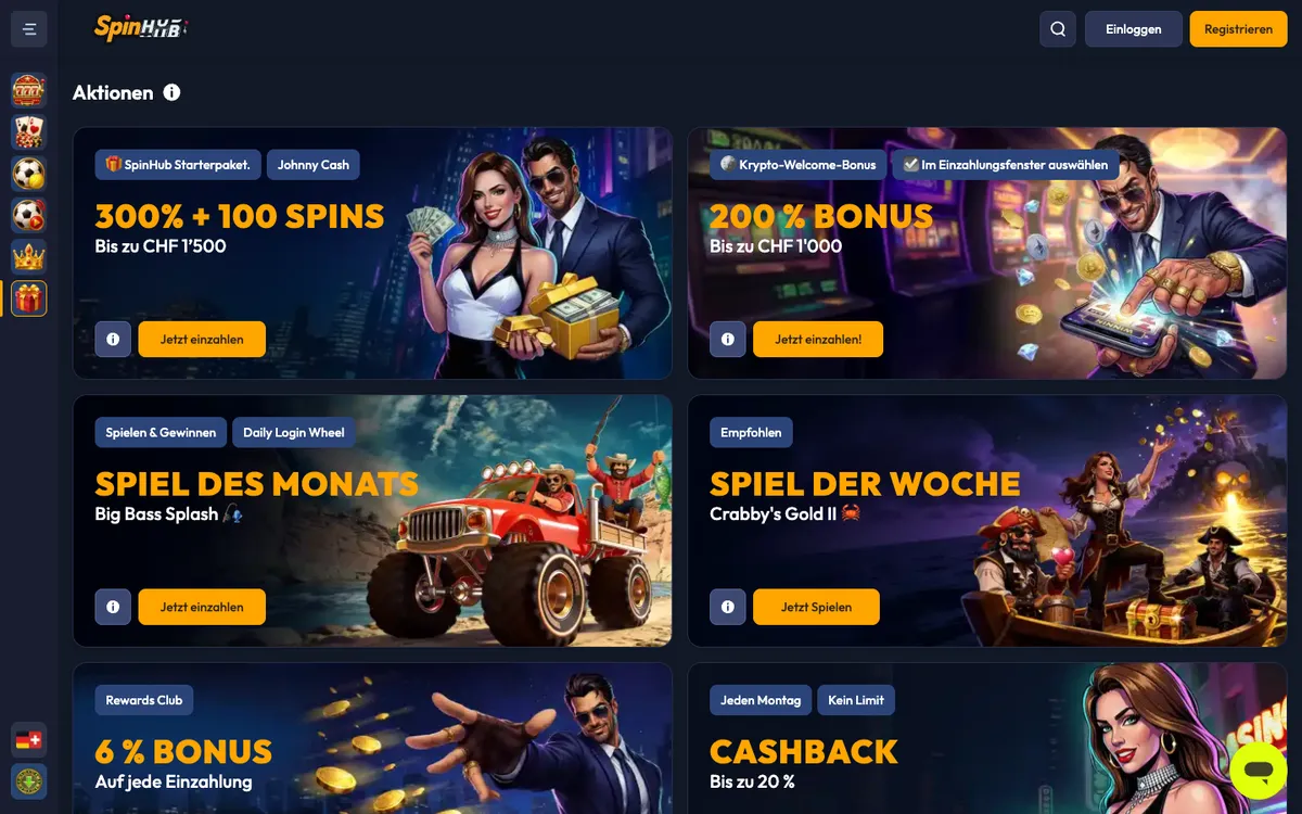Spinhub Casino — «Акции», снято из страны Швейцария
