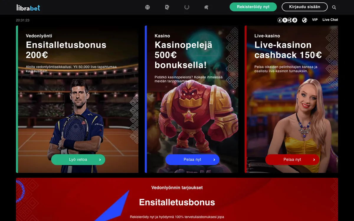 LibraBet Casino — «Главная», снято из страны Финляндия