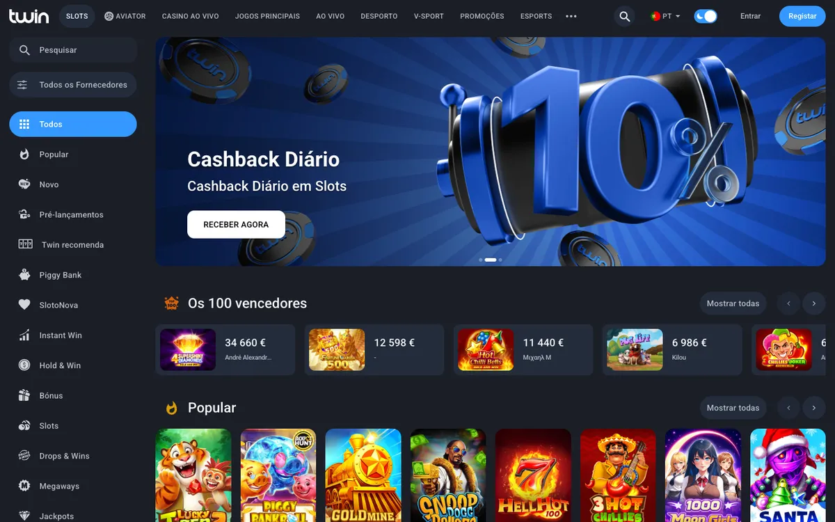 Twin Casino — Home page, captured from Portugal