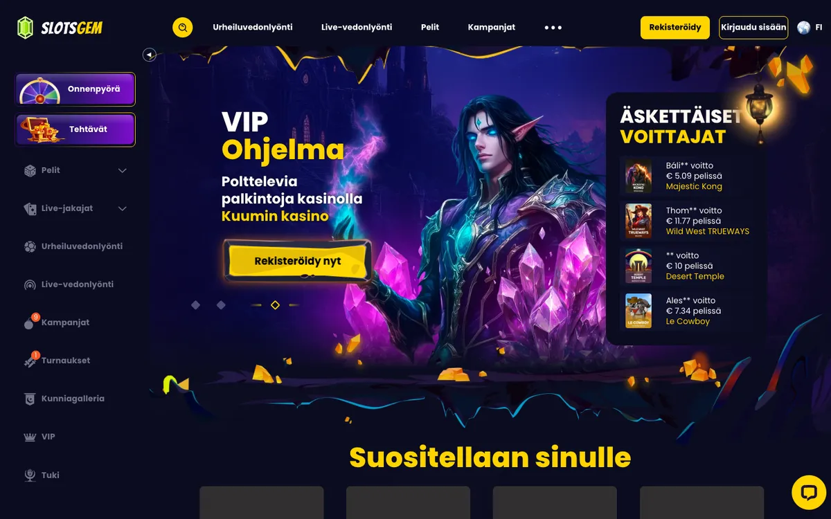 SlotsGem Casino — «Главная», снято из страны Финляндия