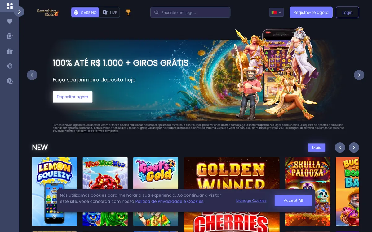 Scorching Slots Casino — Home page, captured from Brazil