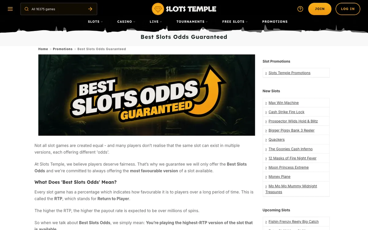 Slots Temple Casino — Promotions, captured from United Kingdom