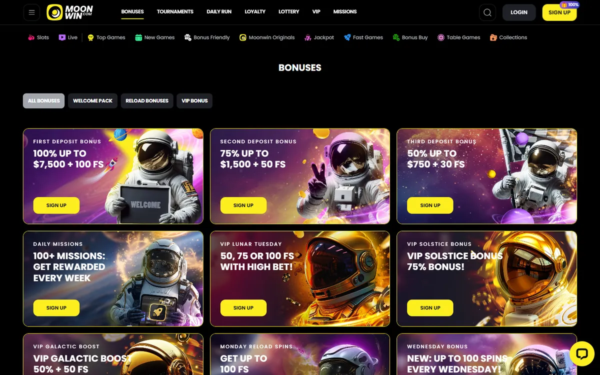 Moonwin Casino — Promotions, captured from Canada