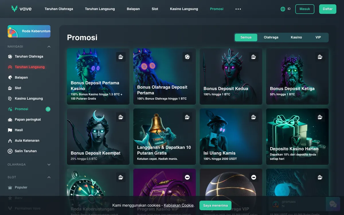 Vave Casino — Promotions, captured from Indonesia