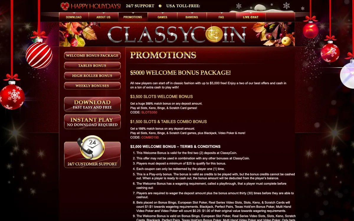 ClassyCoin Casino — «Акции», снято из страны Соединенные Штаты