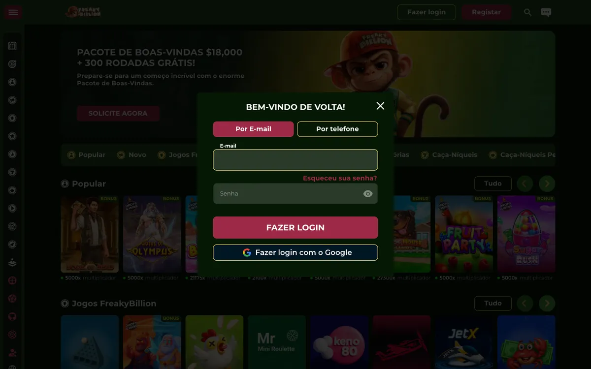 FreakyBillion Casino — Sign-up, captured from Austria