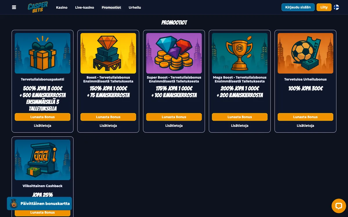 Casper Bets Casino — Promotions, captured from Finland
