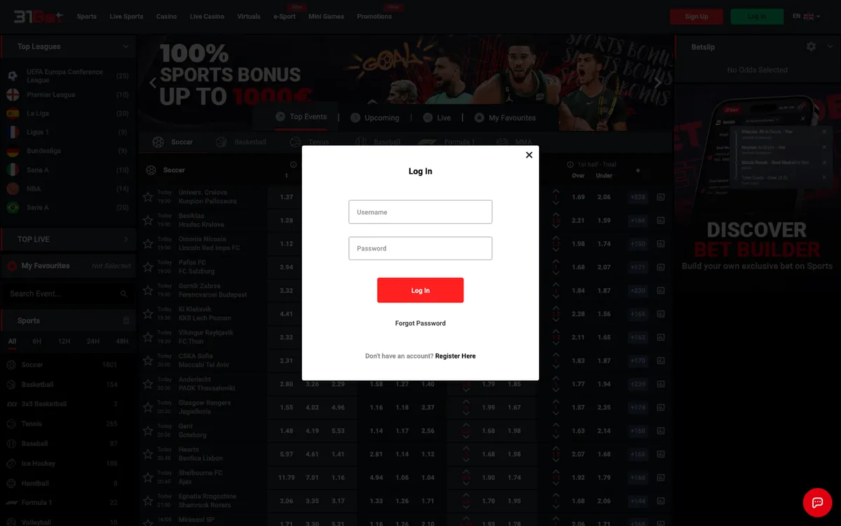 31Bet.com Casino — Sign-up, captured from Canada
