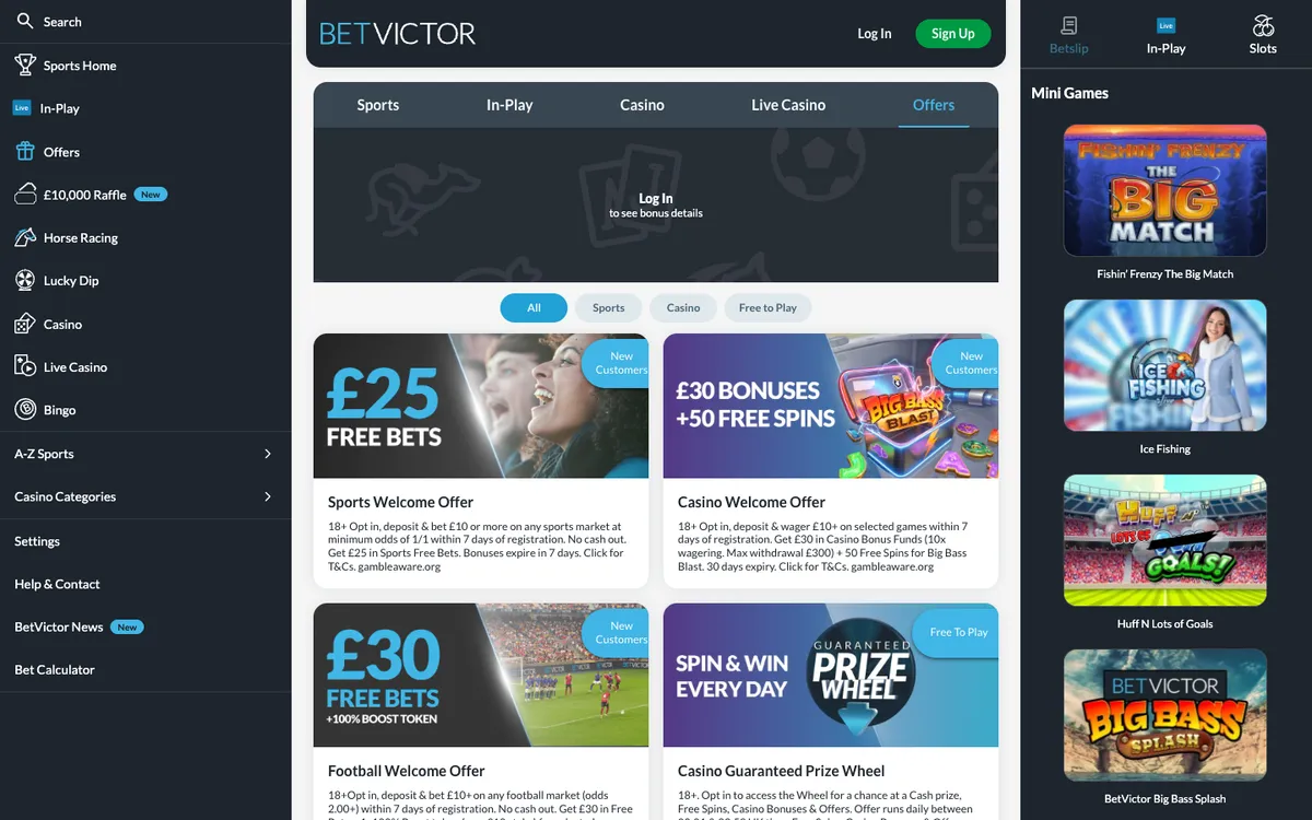 Betvictor Casino UK — Promotions, captured from United Kingdom