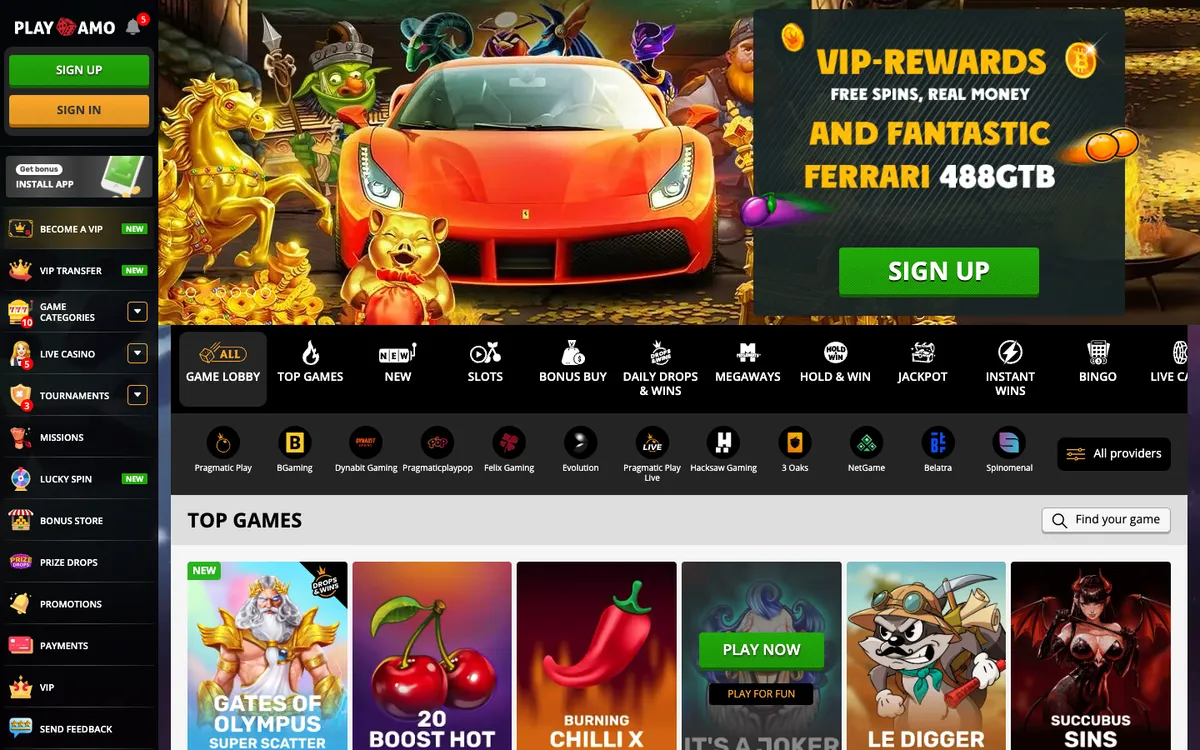 Playamo Casino — «Регистрация», снято из страны Бразилия