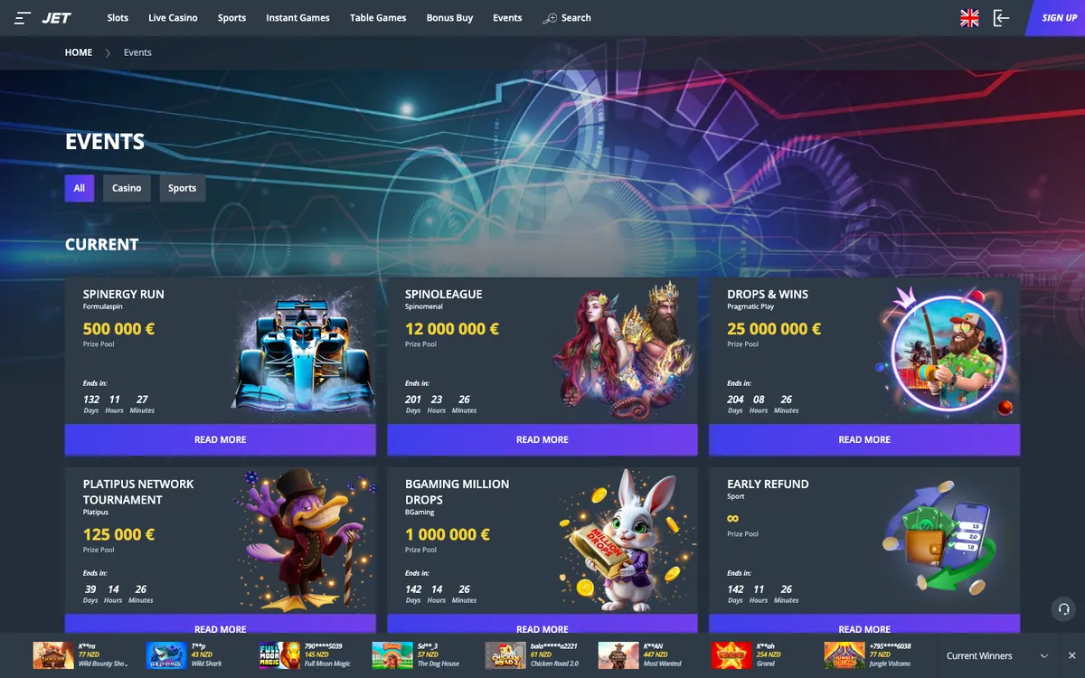 Jet Casino — «Акции», снято из страны Новая Зеландия