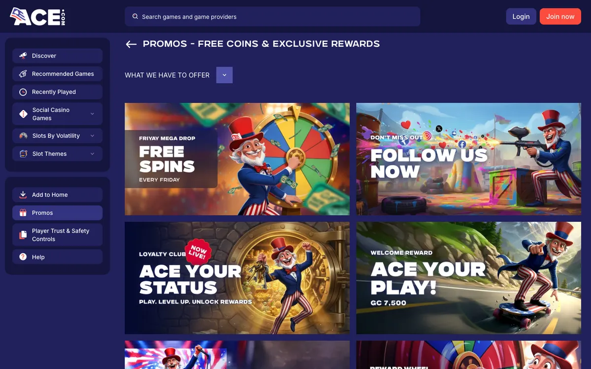 AceCasino — Promotions, captured from United States