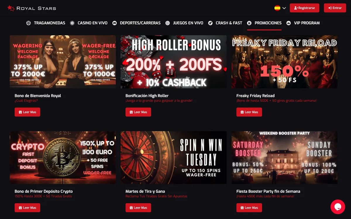 Royal Stars Casino — Promotions, captured from Spain