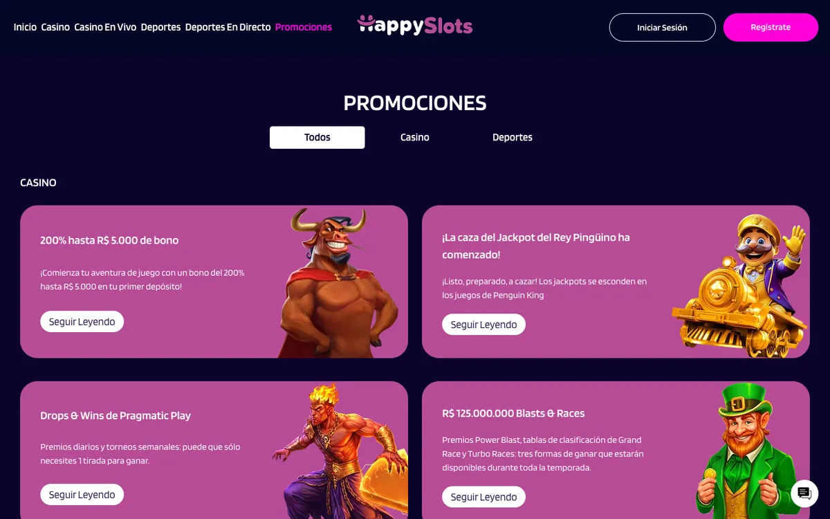 HappySlots Casino — Promotions, captured from Spain