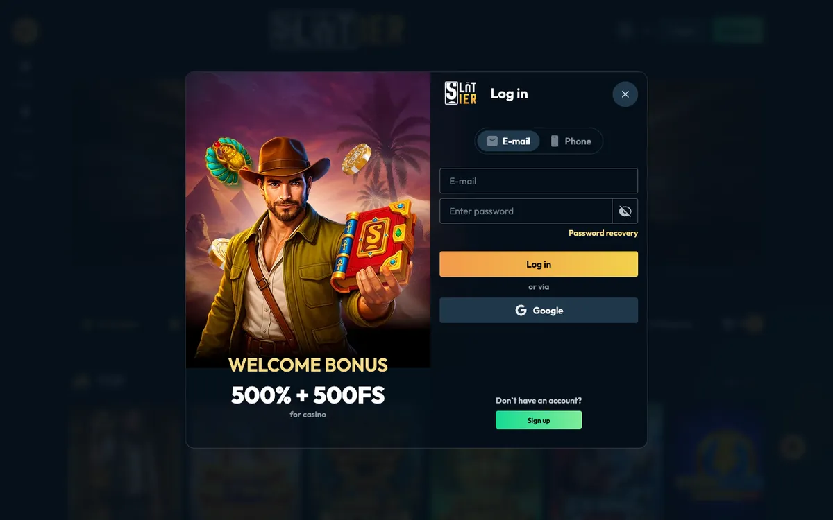Slotier Casino — Sign-up, captured from Canada