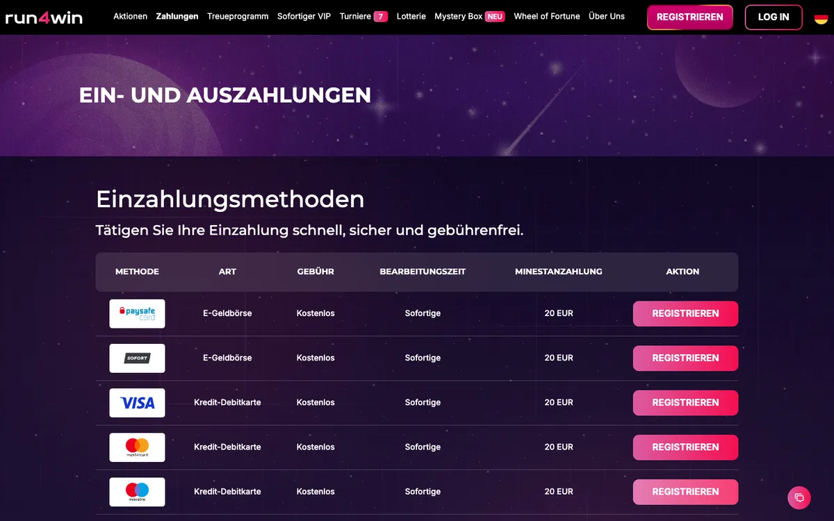 Run4Win Casino — «Платежи», снято из страны Германия