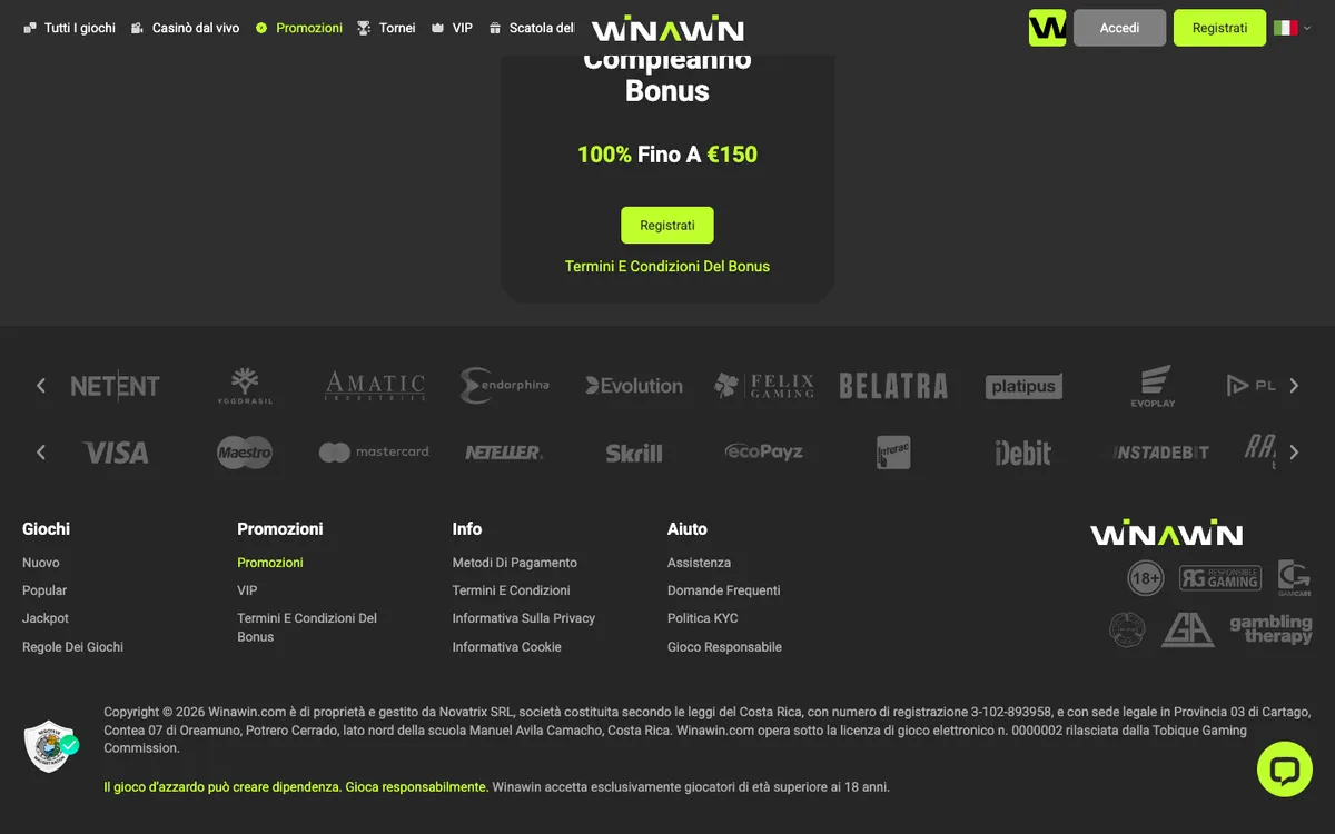 Winawin Casino — «Акции», снято из страны Италия