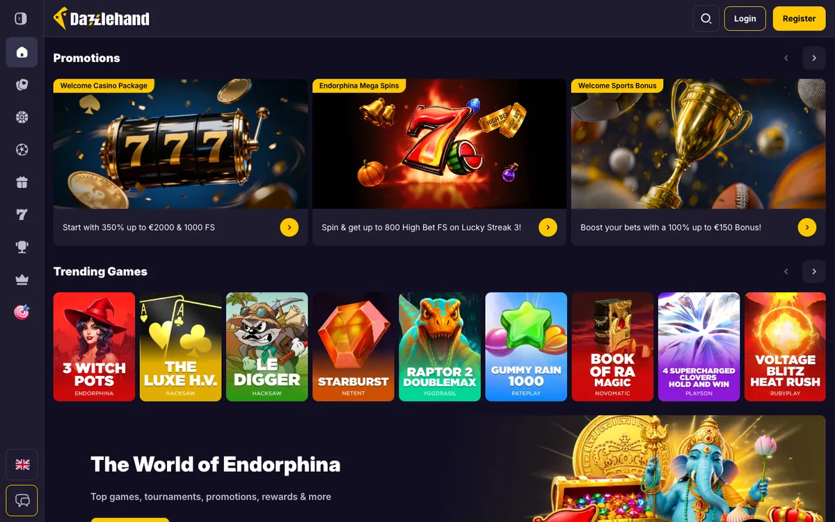 Dazzlehand Casino — Home page, captured from Belgium