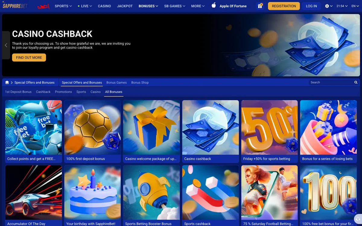 SapphireBet Casino — «Акции», снято из страны Финляндия