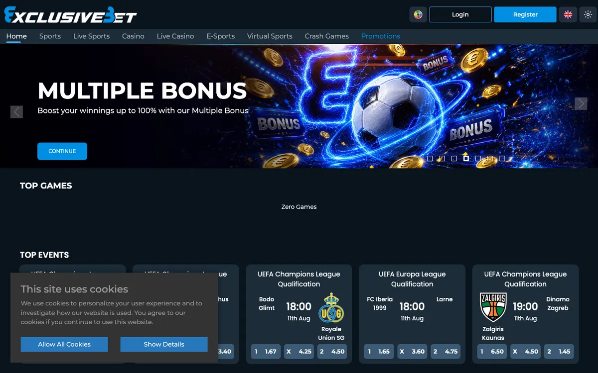 ExclusiveBet Casino — Home page, captured from Australia