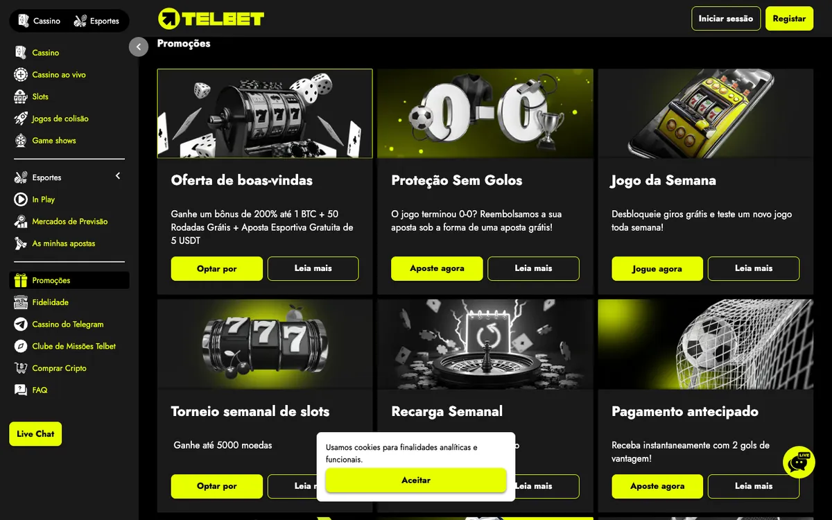 Telbet Casino — «Акции», снято из страны Бразилия