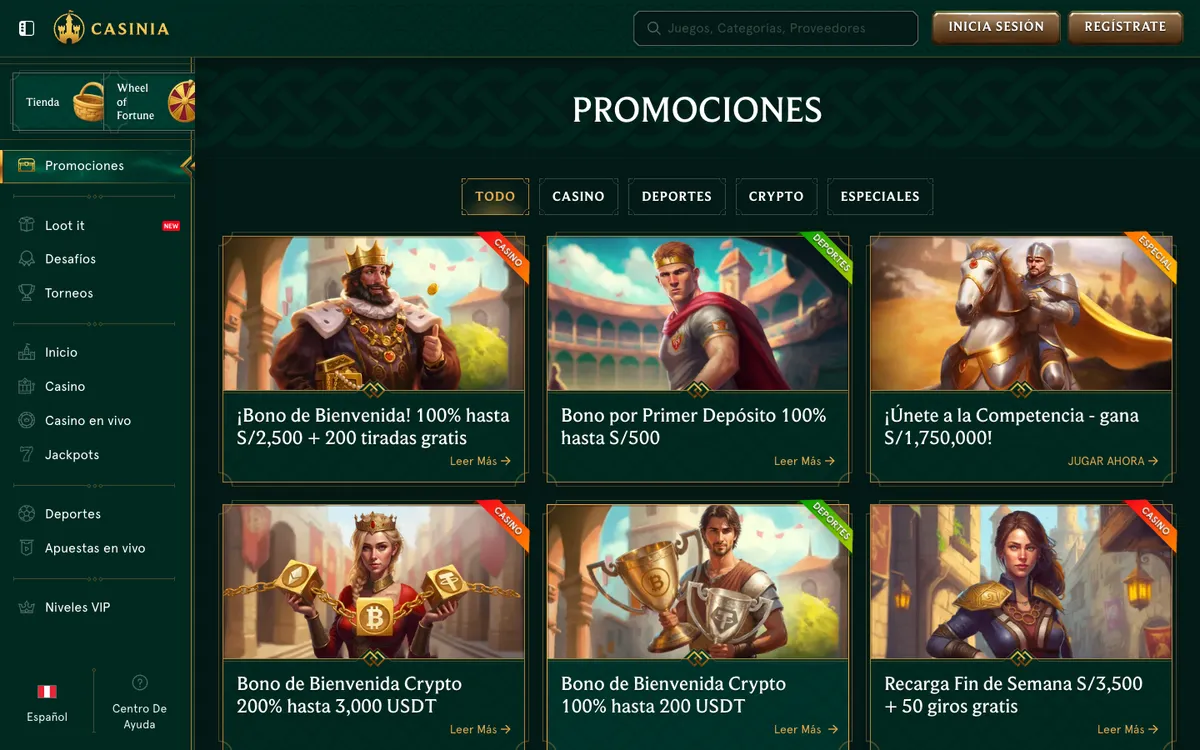 Casinia Casino — Promotions, captured from Peru