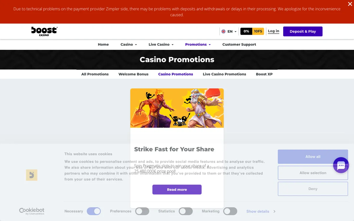Boost Casino — Promotions, captured from Estonia