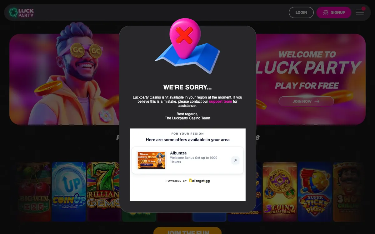 Luck Party Casino — Home page, captured from United States