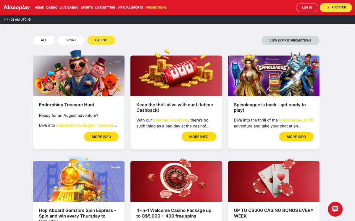 MonoPlay Casino — «Акции», снято из страны Канада
