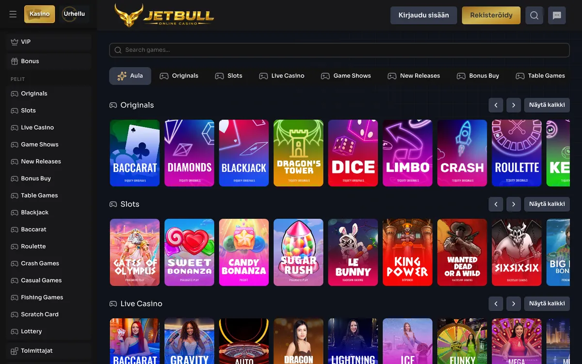Jetbull Casino — Home page, captured from Finland