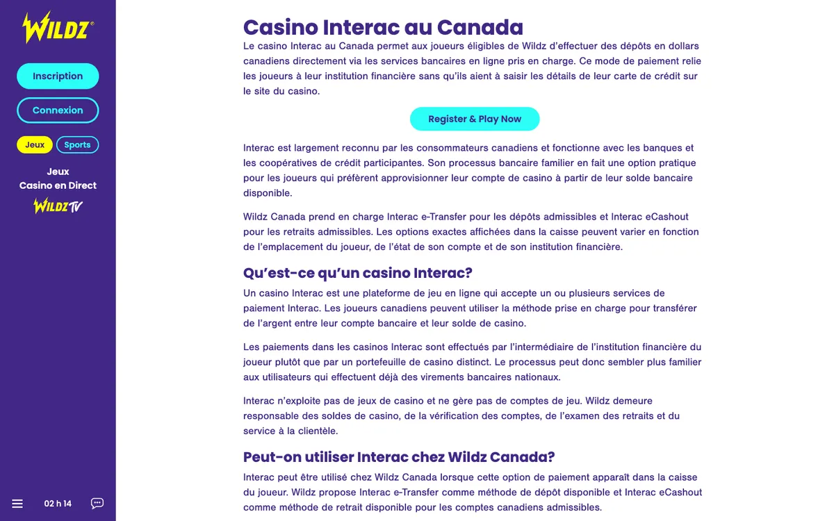 Wildz Casino — Payments, captured from Canada