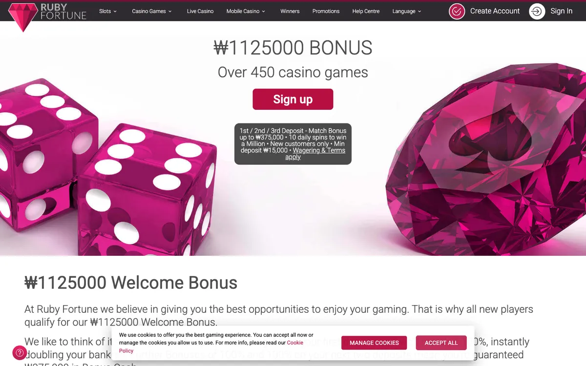 Ruby Fortune Casino — Promotions, captured from South Korea