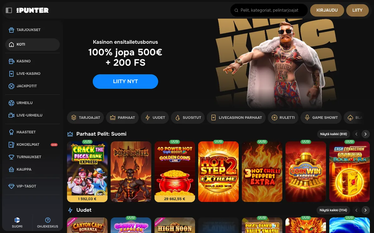 MrPunter Casino — Home page, captured from Finland