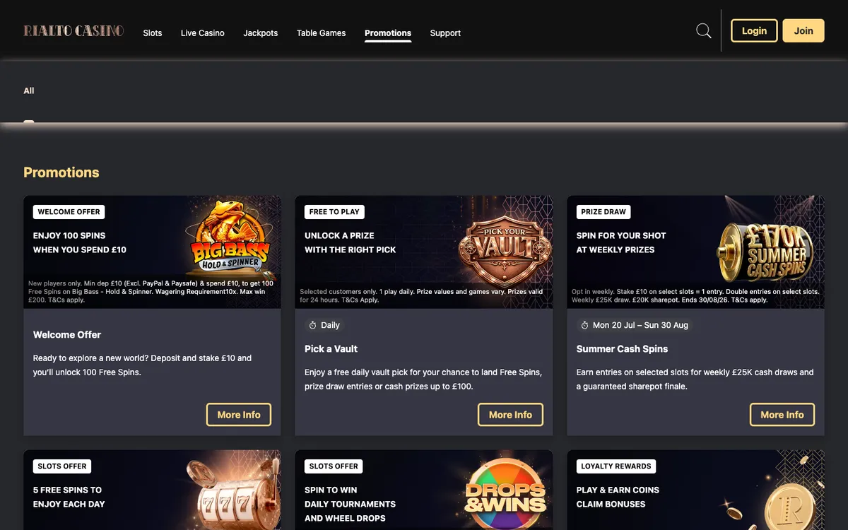 The Rialto Casino — Promotions, captured from United Kingdom