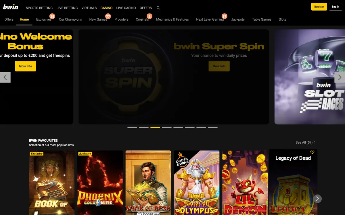 bwin Casino — Home page, captured from Austria