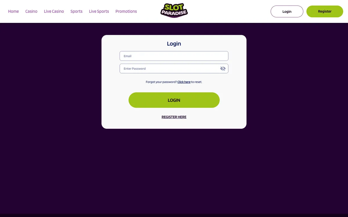Slotparadise Casino — Sign-up, captured from Czechia
