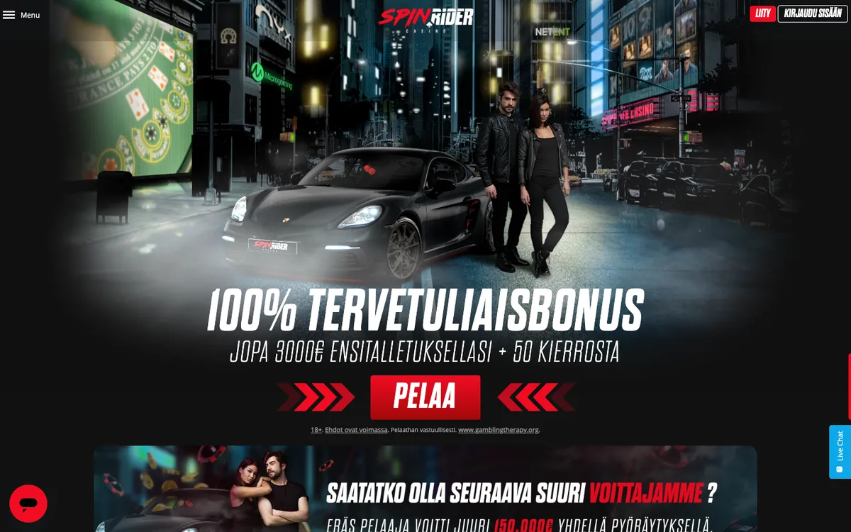 SpinRider Casino — Home page, captured from Finland